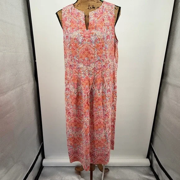 J. Jill | Dresses | J Jill Love Linen Midi Dress Sleeveless Sz Pm Paisley  Pink Orange V Neck Pocket | Poshmark